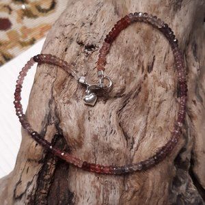 Delicate Ombre Spinel Tinduru Sapphire Bracelet Sterling Silver Puff Heart Charm